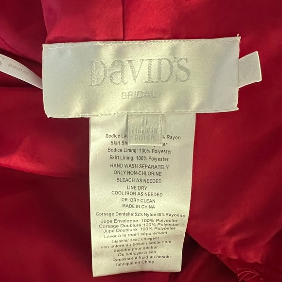 David's Bridal | Red Lace & Chiffon Cap Sleeve Dress | Bridesmaid - Picture 8 of 8